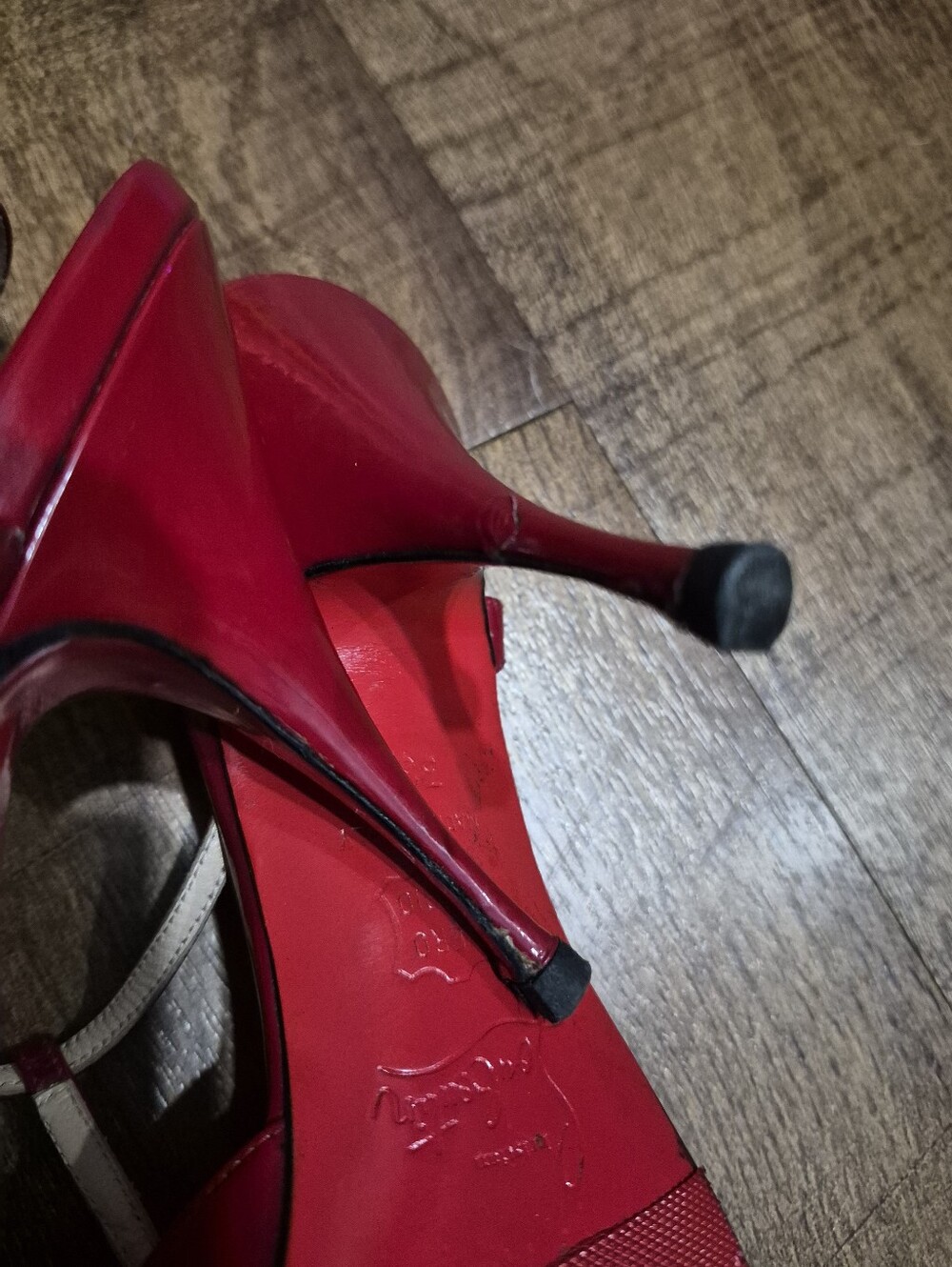 Christian Louboutin Red Patent Peep-Toe Slingback Heels Size 38.5 - Picture 7 of 11